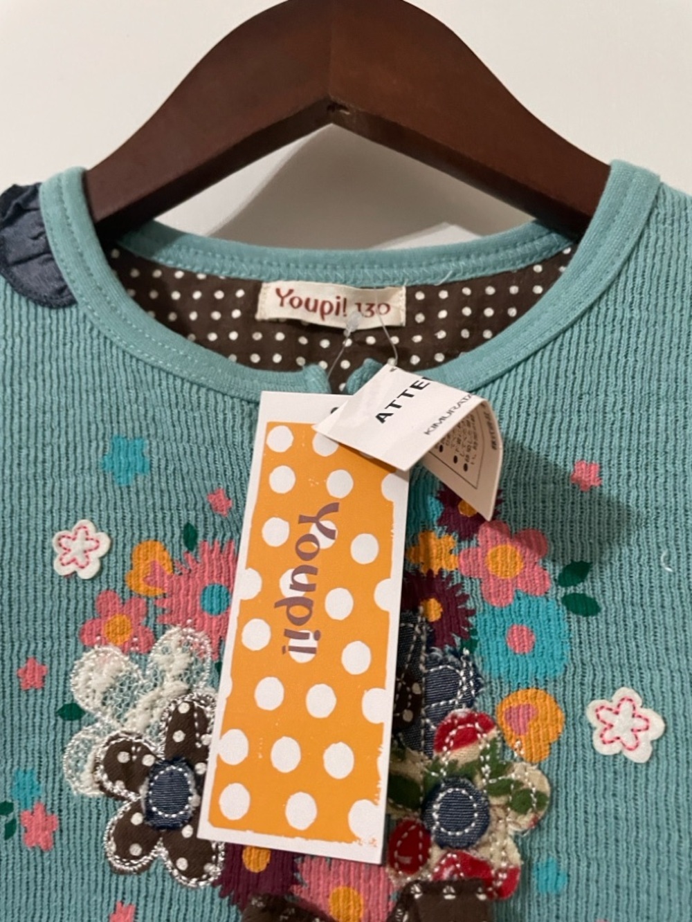 NWT Youpi! Kimuratan Japan Floral Bouquet Waffle Knit Top Teal - Size 130 - Picture 4 of 7